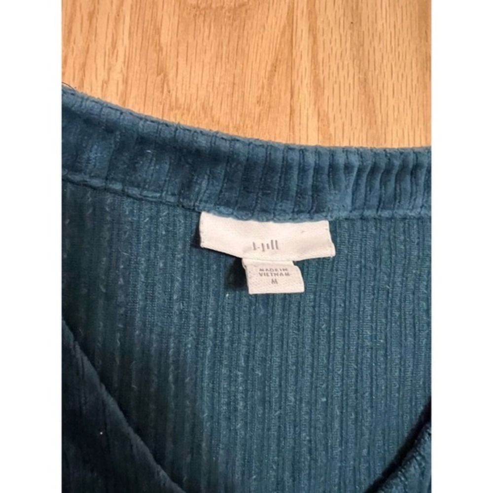 J. Jill Teal Blue Ribbed Velour V-Neck Long Sleeve Top Medium Relaxed Pullover - Picture 3 of 4